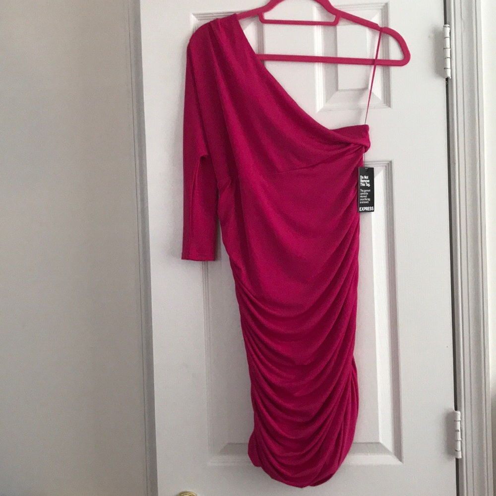 One shoulder 3/4 sleeve fuchsia EXPRESS dress
